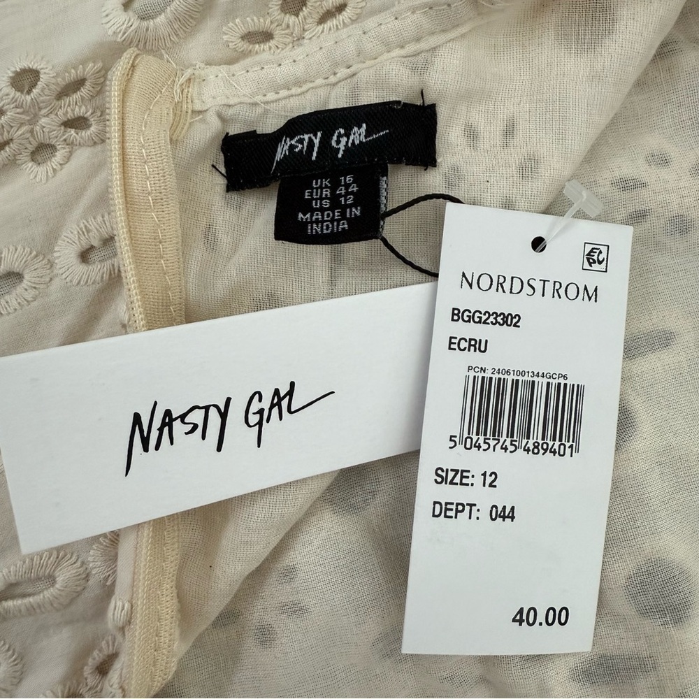 Women’s Nasty Gal Broderie Strappy Frill Hem Eyelet Mini Dress Tie Back Size 12 - Picture 13 of 16